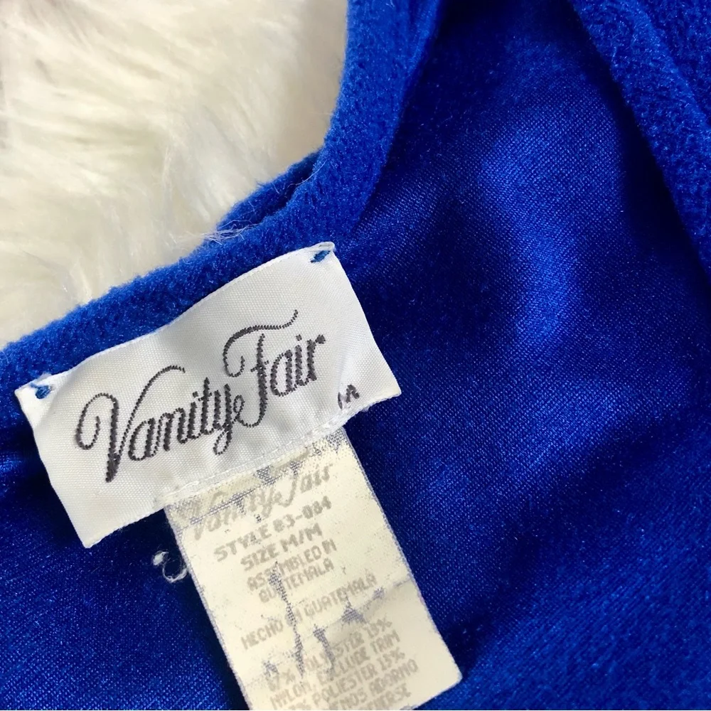 Vanity Fair Vintage Dark Blue Embroidered Long House Coat Pockets Button Up Soft